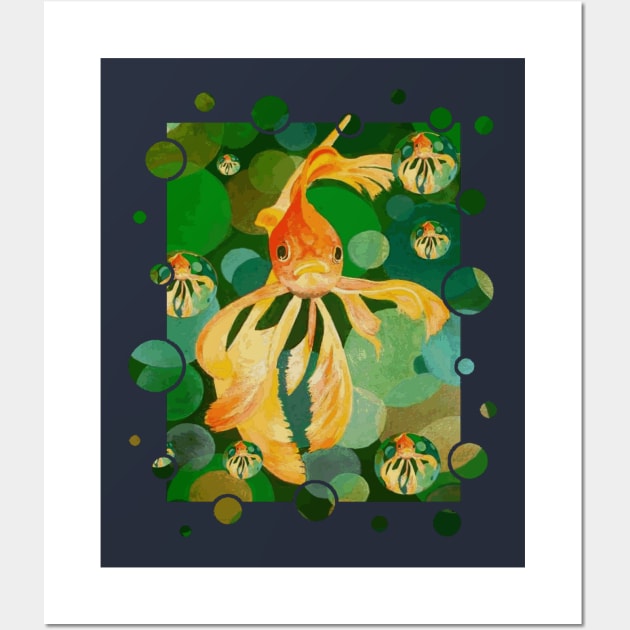 Cute Goldfish Swimming In Green Colored Sea Wall Art by taiche